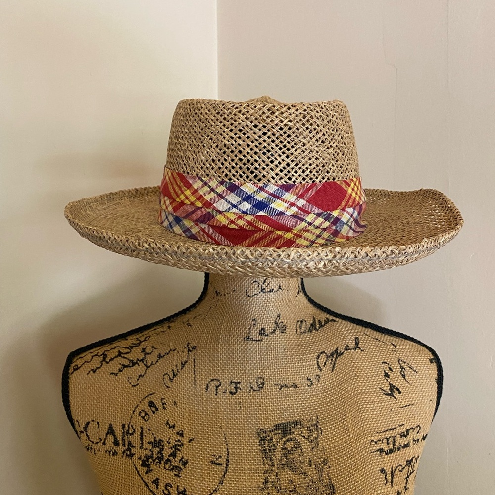 Bailey of Hollywood Men’s Straw Hat Open Weave Wide Brim Plaid Band USA Summer